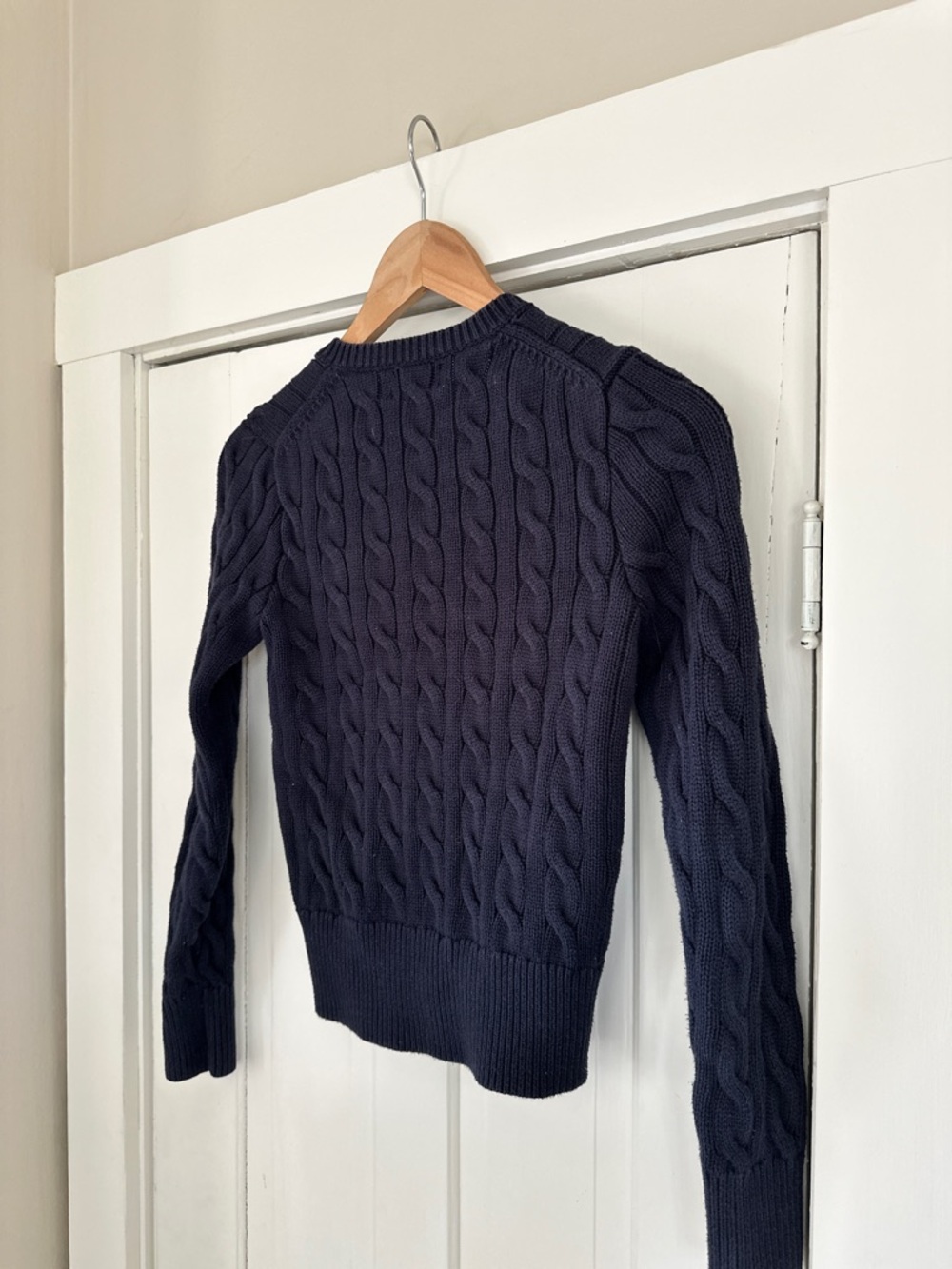 Polo by Ralph Lauren Cable-Knit Cotton Crewneck Cardigan in Hunter Navy - Picture 6 of 7